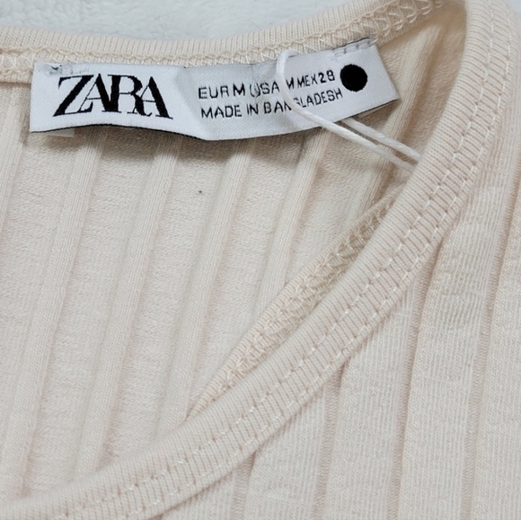 Zara Racerback Ribbed Knit Oatmeal Cream Colored Sleeveless Romper Cat Suit - Picture 5 of 10
